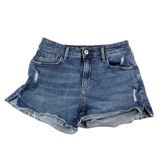 Denizen Levi Shorts Womens 4 W27 Blue Denim High Rise 5-Pocket Distressed - Picture 1 of 11